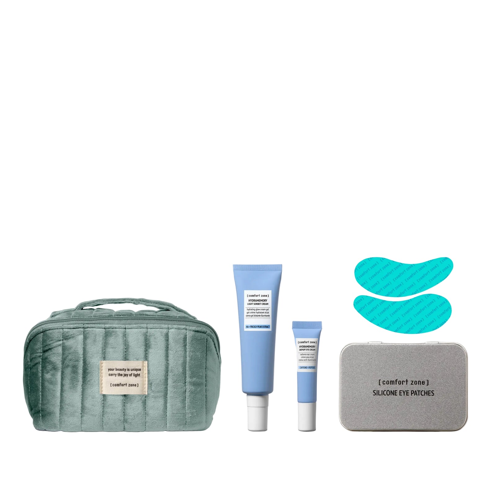 Comfort Zone: Packs The Hydra &amp; Glow Beauty Ritual <p>Combining lightweight hydration with targeted eye care, it’s the ideal gift for achieving fresh, luminous skin and maintaining healthy hydration.</p>
<ul>
<li>
<meta charset="utf-8">+ Hydramemory Light Sorbet Cream 60ml</li>
<li>Hydramemory Depuff Eye Cream 15ml</li>
<li>Silicone Eye Patches (2pcs) </li>
</ul>
<p><strong>Total value:</strong> $194.00<br><strong>Client Saving:</strong> $49.00</p>-
