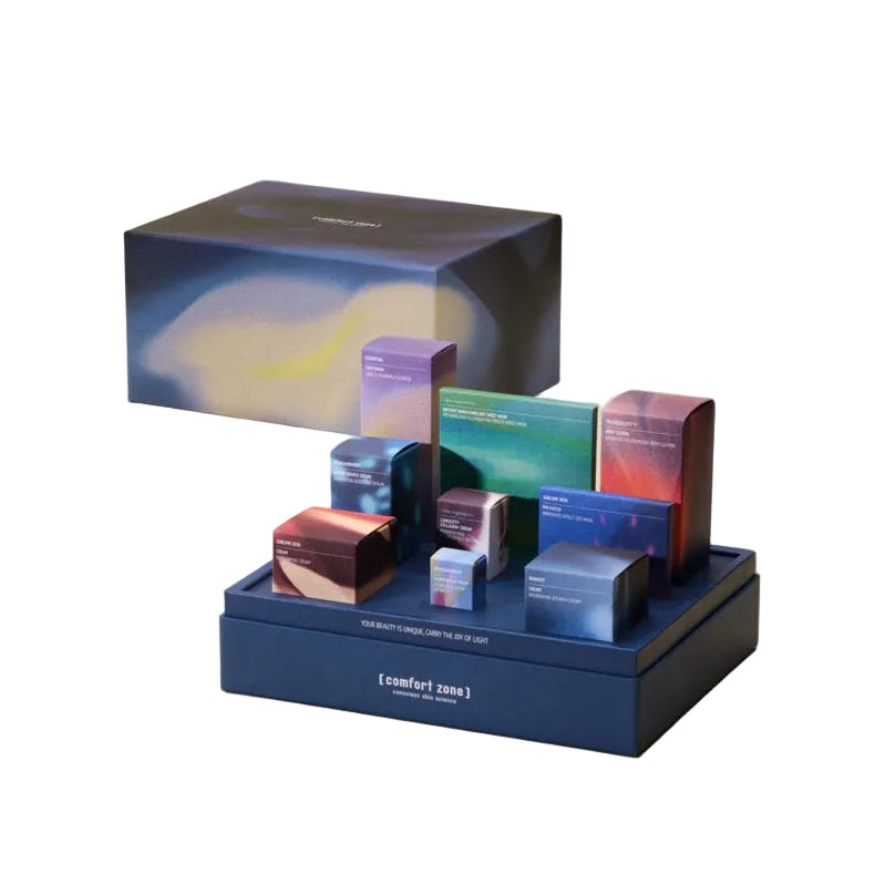 Comfort Zone: Packs The Iconic Face &amp; Body Edit <p>Discover the most luxurious gift in this year’s collection. Bringing together Comfort Zone’s bestselling face and body essentials, this complete ritual delivers visible results while inviting moments of relaxation and wellbeing. Beautifully curated for those who appreciate exceptional skincare, it’s the perfect centrepiece for the festive season.</p>
<ul>
<li>
<meta charset="utf-8">Essential Face Wash 150ml </li>
<li>Hydramemory Water Source Serum 30ml</li>
<li>/skin regimen/Lx Longevity Collagen+ Serum 30ml</li>
<li>Sublime Skin Cream 60ml</li>
<li>Renight Cream 60ml </li>
<li>Sublime Skin Eye Patch 1pc</li>
<li>/skin regimen/Lx Freeze Dried Mask 1pc</li>
<li>Tranquillity Body Lotion 200ml</li>
<li>Hydramemory Plumping Lip Balm 10ml</li>
</ul>
<p><strong>Total value:</strong> $807.50<br><strong>Client Saving:</strong> $297.50</p>-
