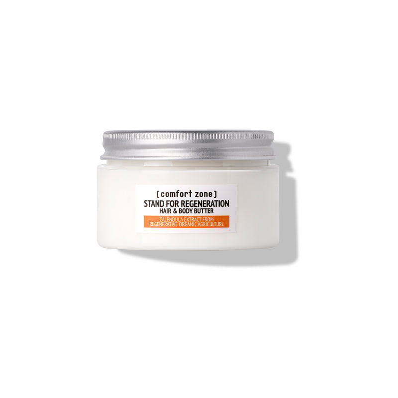 Comfort Zone: SUBLIME SKIN Stand For Regeneration Hair &amp; Body Butter <p class="MsoNormal">Introducing the <strong>Stand For Regeneration </strong>Hair &amp; Body Butter by Comfort Zone. </p>
<p class="MsoNormal">Powered by EROC-grown Calendula Extract, this 93.3% natural-origin multi-purpose butter deeply nourishes, soothes, and supports skin repair while promoting stronger, healthier hair.</p>
<p class="MsoNormal"><strong>For skin:</strong> Moisturizes, heals dryness, and boosts collagen production.</p>
<p class="MsoNormal"><strong>For hair:</strong> Strengthens strands, stimulates growth, and enhances silkiness.</p>
<p class="MsoNormal"><strong>Calendula</strong>: A Regenerative Powerhouse</p>
<p class="MsoNormal">This time-honoured botanical is known for its soothing, healing, and anti-inflammatory properties. Grown using ROC-certified regenerative farming, it’s our latest step in creating a more resilient, biodiverse ecosystem.</p>
<p>Join us in making a regenerative impact – because when we nurture the earth, we nurture ourselves.</p>-0.jpg
